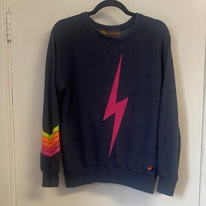 Aviator Nation Navy Sweatshirt with Pink Lightning Bolt